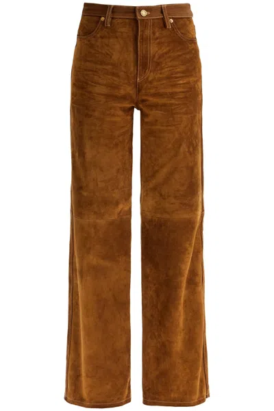 Golden Goose Luxurious Suede Leather Straight-leg Pants In Brown