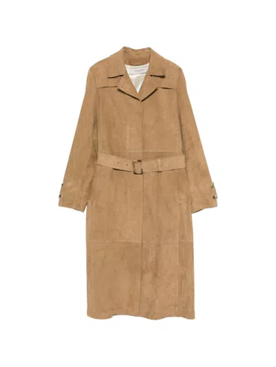 Golden Goose Suede Leather Trench Coat In Beige