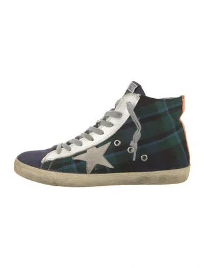 Pre-owned Golden Goose Suede Plaid Print Sneakers In Blue