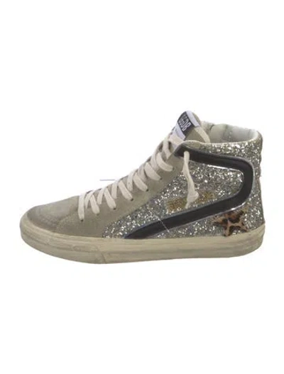 Pre-owned Golden Goose Suede Printed Sneakers In Silver