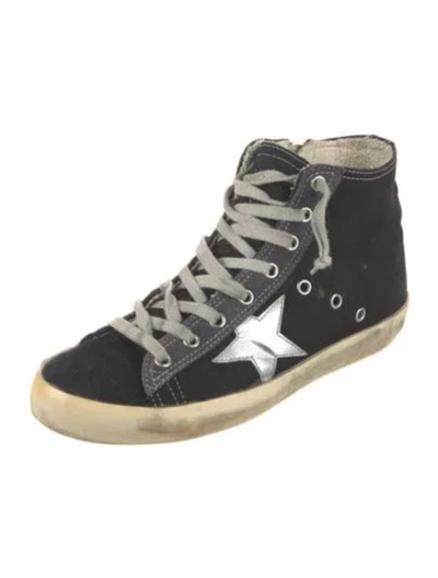 Pre-owned Golden Goose Suede Printed Wedge Sneakers In Blue
