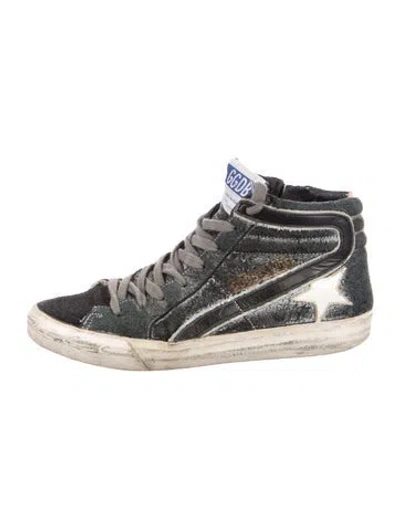 Pre-owned Golden Goose Suede Printed Wedge Sneakers In Gray
