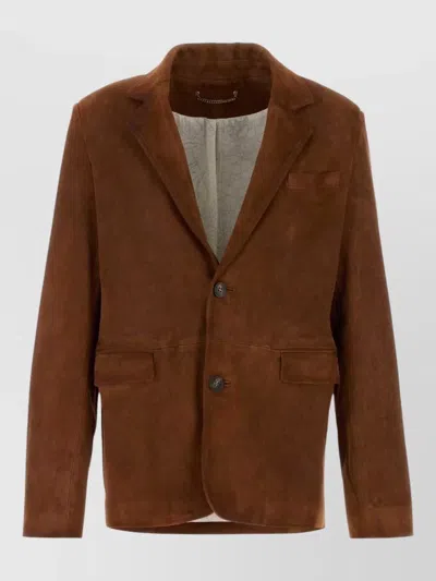 Golden Goose Suede Robyn Blazer Single Breasted Notch Lapel In Brown