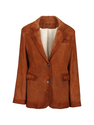 Golden Goose Single-breasted Leather Jacket In Brown