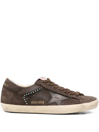 Golden Goose Suede Studded Star Sneakers In Brown