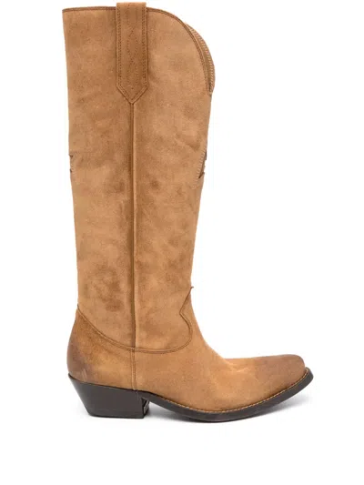 Golden Goose Suede Western Boots In Brown