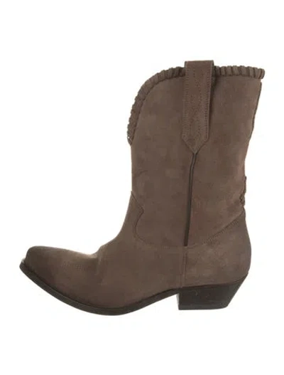 Pre-owned Golden Goose Suede Whipstitch Trim Western Boots In Brown