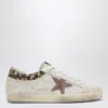 Golden Goose Super-star Sneakers In Suede With Worn Effect And Leopard Print Hairy Cow In White