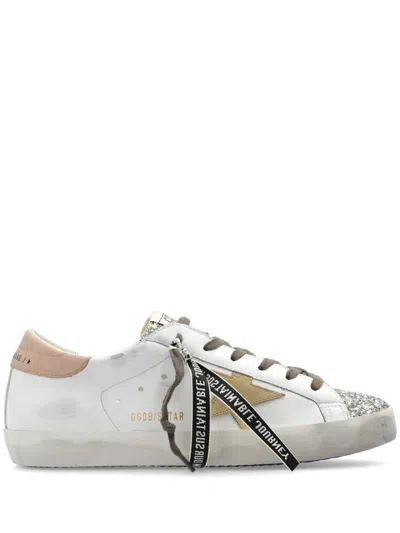 Golden Goose Super Star Bio Based Upper Glitter Toe Suede Star And Leather Heel Shoes In White