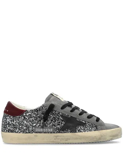 Golden Goose Super-star Calf Leather Sneakers With Glitter Design In Silver