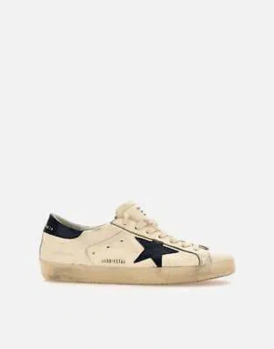 Pre-owned Golden Goose Super-star Classic Cream Blue Leather Sneakers 100% Original