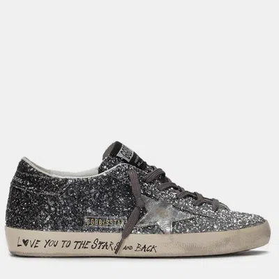 Pre-owned Golden Goose Super-star Classic Glitter Us 8 Grey Leather Sneakers In Gray