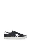 Golden Goose 'super-star' Black Low Top Sneakers With Logo Patch And Suede Details In Leather Man In Black