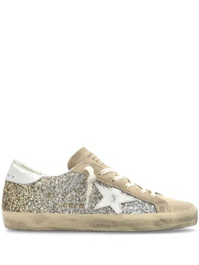 Golden Goose Super-star Classic With List Glitter Upper Suede Toe And Tongue Leather Star And Heel S In Silver