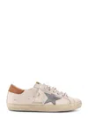 Golden Goose Super-star White Leather Sneakers With Grey Suede Star And Brown Heel In Multi
