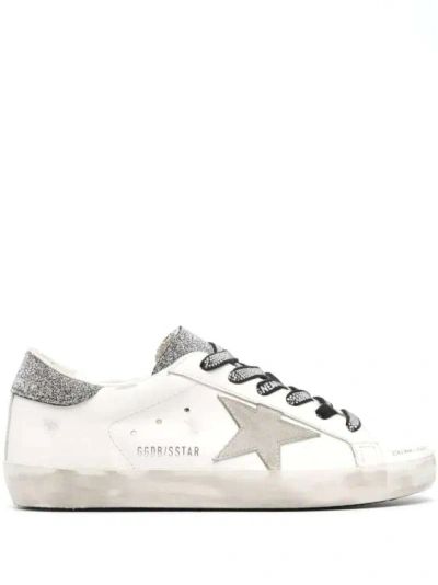 Golden Goose Super-star Crystal Embellished Tongue Leather Sneakers In White