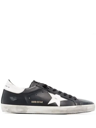 Golden Goose Super-star Distressed-effect Leather Sneakers Shoes In Black