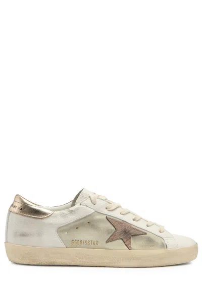 Golden Goose Super-star Distressed Leather Sneakers In Beige