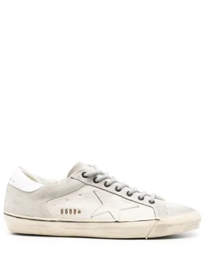 Golden Goose Super-star Distressed Leather Sneakers In Grey