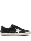 Golden Goose 'super-star' Black Low Top Sneakers With Logo Patch And Suede Details In Leather Man In Black