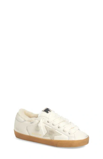 Golden Goose Super-star Genuine Shearling Lined Low Top Sneaker In Optic White