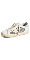 Golden Goose Super-star Glitter Bio Based Low Top Sneaker In Silver/white/light Yellow/powd