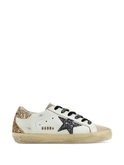Golden Goose Super-star Leather Upper Glitter Star Heel And Spur Metal Lettering In White