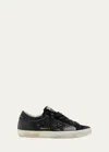 Golden Goose Textured Star Design Sneakers With Sparkling Accents In Black