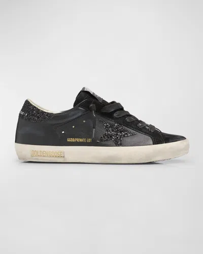 Golden Goose Super Star Glitter Leather Sneakers In Black