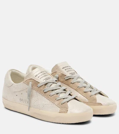Golden Goose Super-star Glitter Leather Sneakers In Neutral