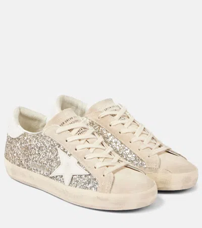 Golden Goose Super-star Glitter Leather Sneakers In Marrone
