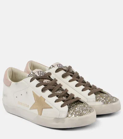 Golden Goose Super-star Glitter Leather Sneakers In White