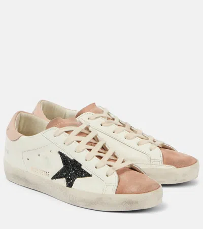 Golden Goose Super Star Glitter Leather Sneakers In White