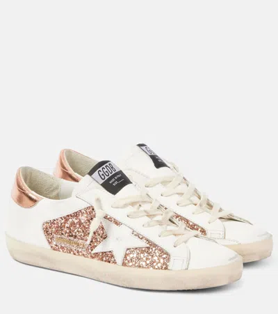 Golden Goose Super-star Glitter Leather Sneakers In White