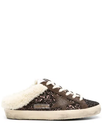 Golden Goose Superstar Sabot 55499 Glitter-embellished Leather Slip-on Trainers In Brown