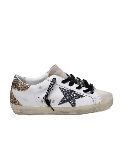 Golden Goose Super-star Glitter-panels Sneakers In White