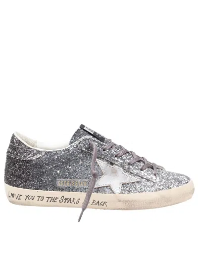 Golden Goose Super Star Glitter Sneakers In Silver And Black Color