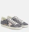 Golden Goose Ballstar Sneakers In Laminated Leather And Glitter In Gray