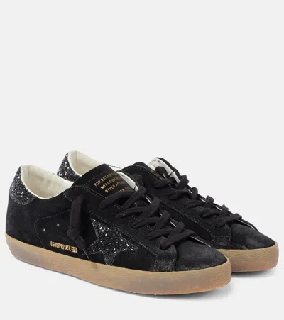 Golden Goose Super-star Glitter Suede Sneakers In Black