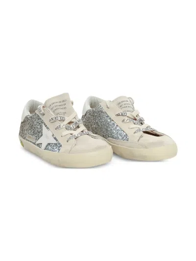Golden Goose Kids' Super-star Glitter Suede Sneakers In Silver