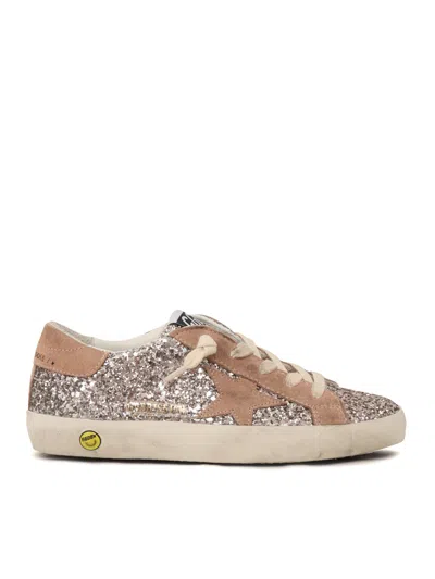 Golden Goose Super Star Glitter Upper Suede Star And Heel In Pink