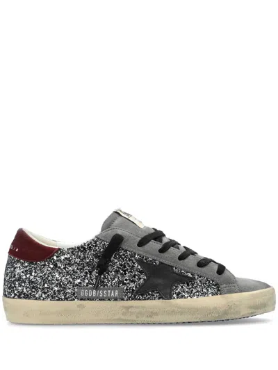 Golden Goose Super Star Glitter Upper Suede Toe Leather Star And Heel Shoes In Grey