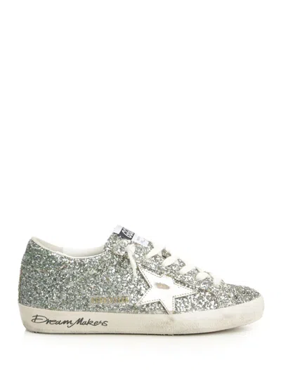 Golden Goose Super Star Glitter Upper Toe Tongue And Heel Laminated Star Sneakers Silver