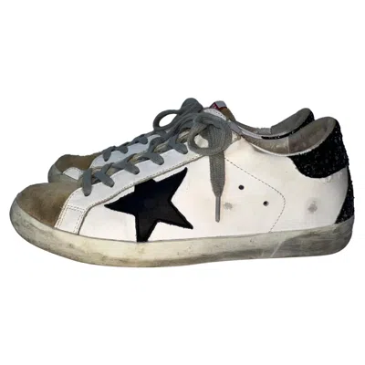 Golden Goose Super-star Glittered Heel Tab Low-top Sneakers In White Cowhide Leather