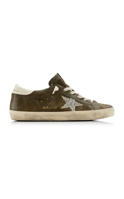 Golden Goose Super Star Glittered Suede Trainers In Green