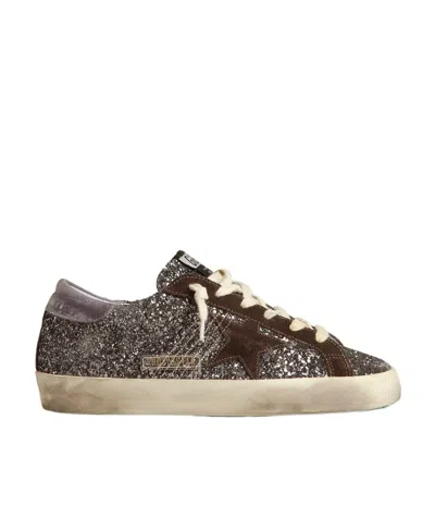 Golden Goose Super-star In Glitter With A Brown Star And Lilac Heel Tab