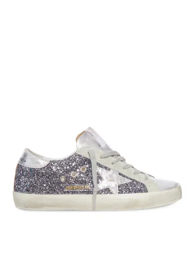 GOLDEN GOOSE SUPER-STAR IN LEATHER WITH SILVER GLITTER