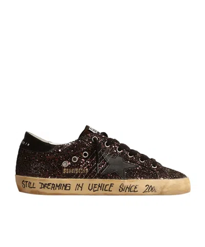 Golden Goose Glitter Star Patch Sneakers With Eyelet Accents In Black