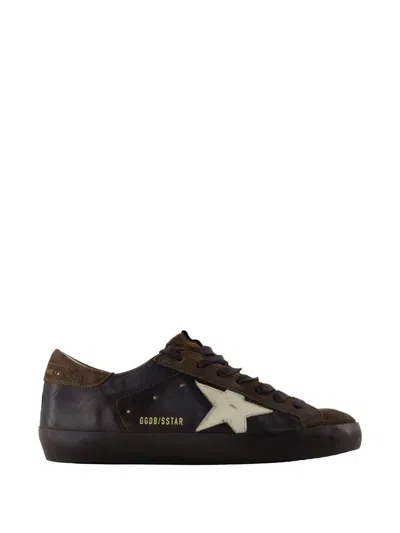 Golden Goose Super-star Distressed Suede-trimmed Leather Sneakers In Brown