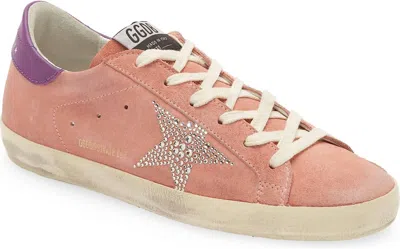 Pre-owned Golden Goose Super Star Lace Up Suede Leather Sneakers For Women In Pink